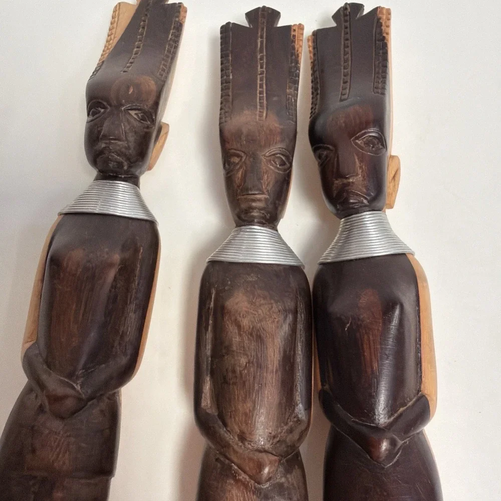 Vintage Wooden Hand-carved Tribal African‎ Spoon, Fork And Knife Art Deco 16